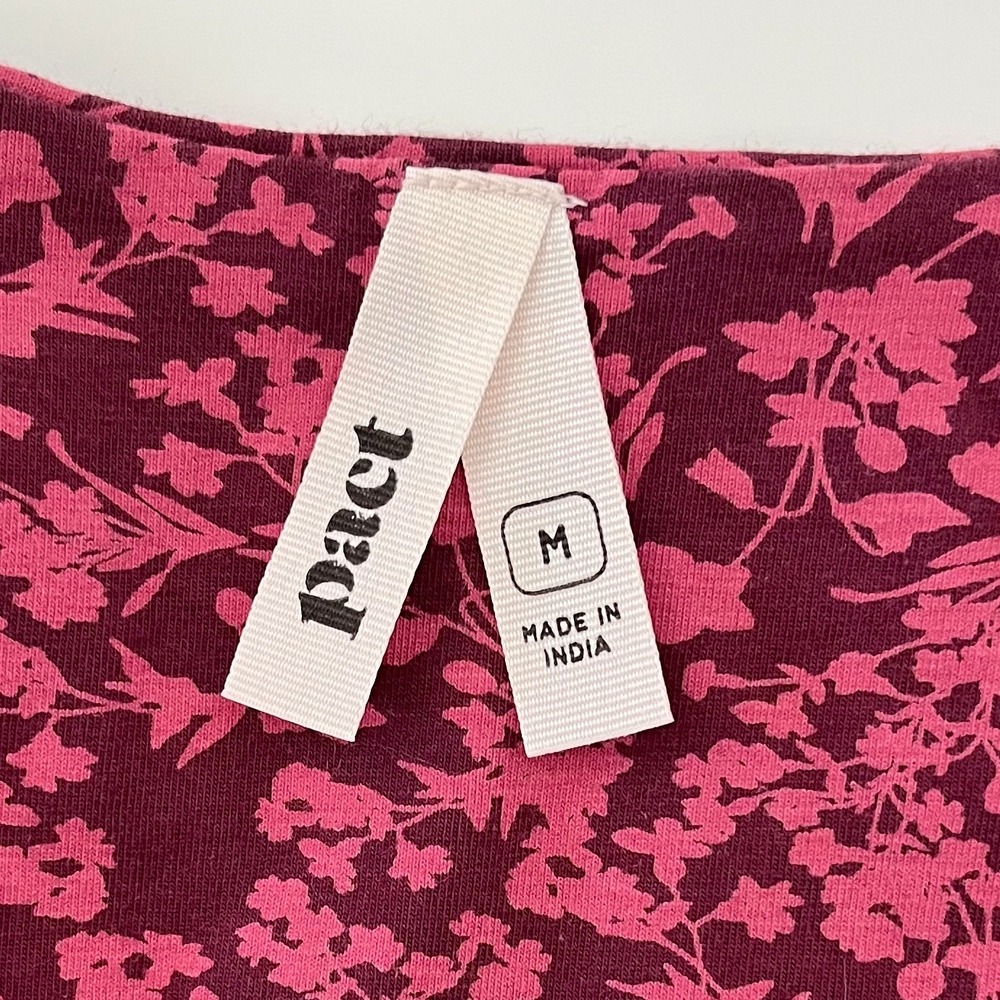 Pact Organic Scoop Neck Fit & Flare Floral Dress Pockets Belt Womens Medium Pink - Picture 11 of 13